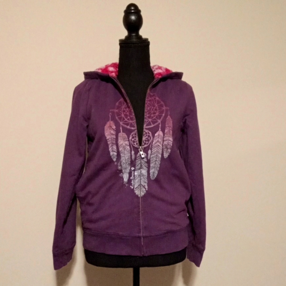 Lucky Brand Dream Catcher Purple with Pink Faux Fur lined Hooded Coat Girls XL